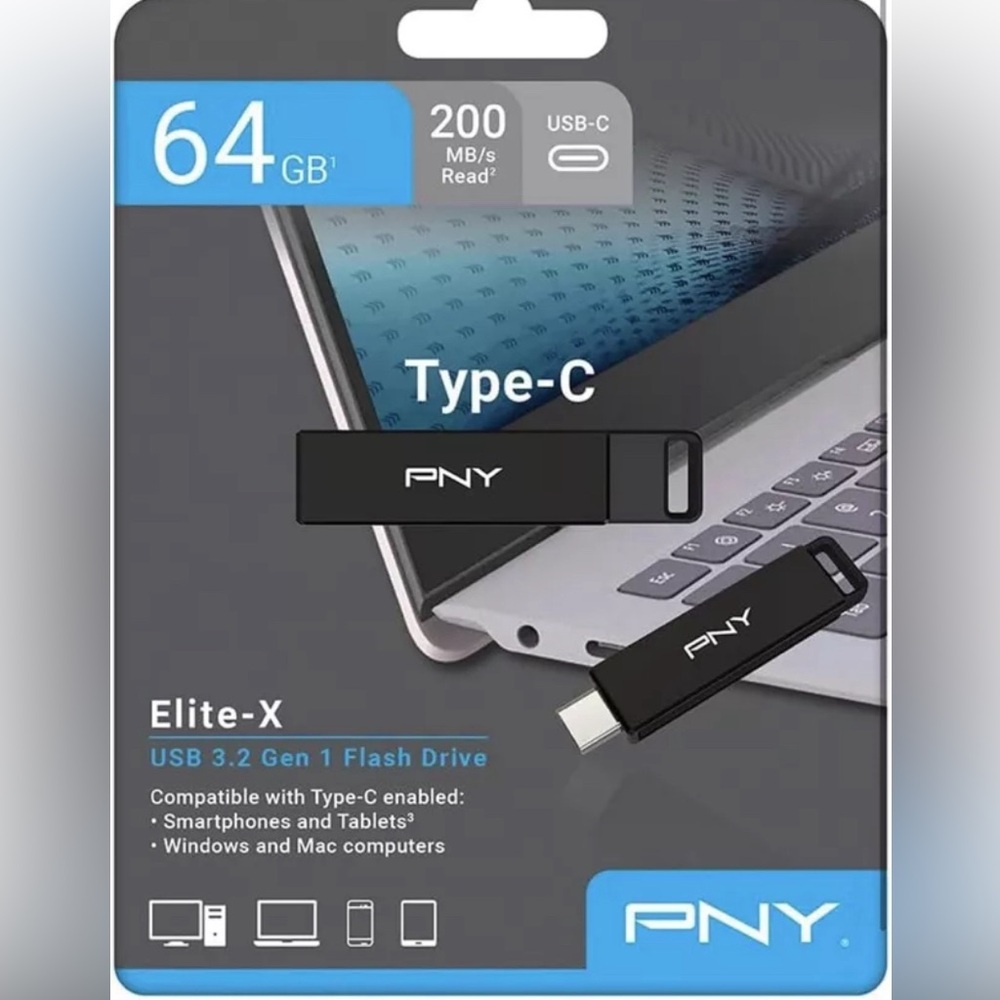 PNY Elite-X USB 3.2 Gen 1 Flash Drive, Type C, 64 GB, New In Package